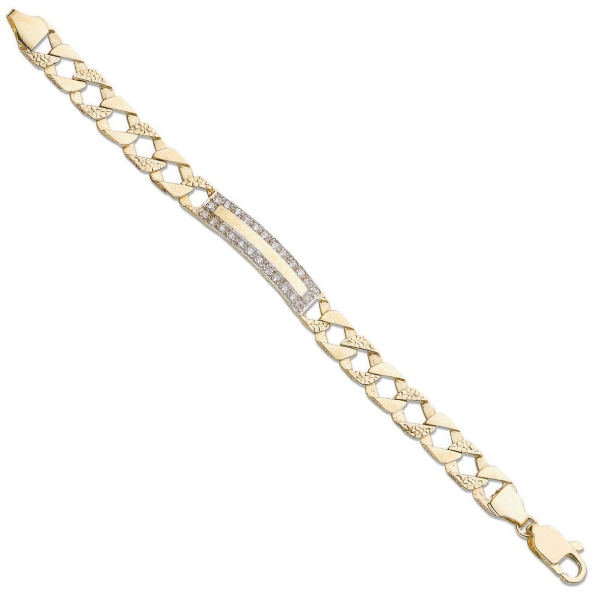 9ct Yellow Gold Plain & Bark Casted Curb Baby ID Bracelet - Samuel Perry