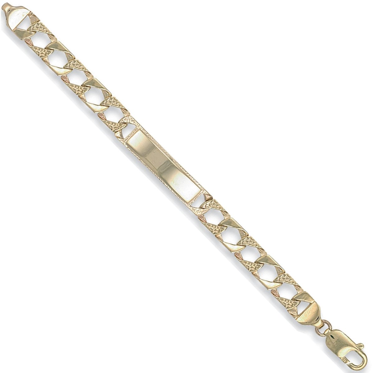 9ct Yellow Gold Plain & Bark Casted Curb Baby ID Bracelet - Samuel Perry