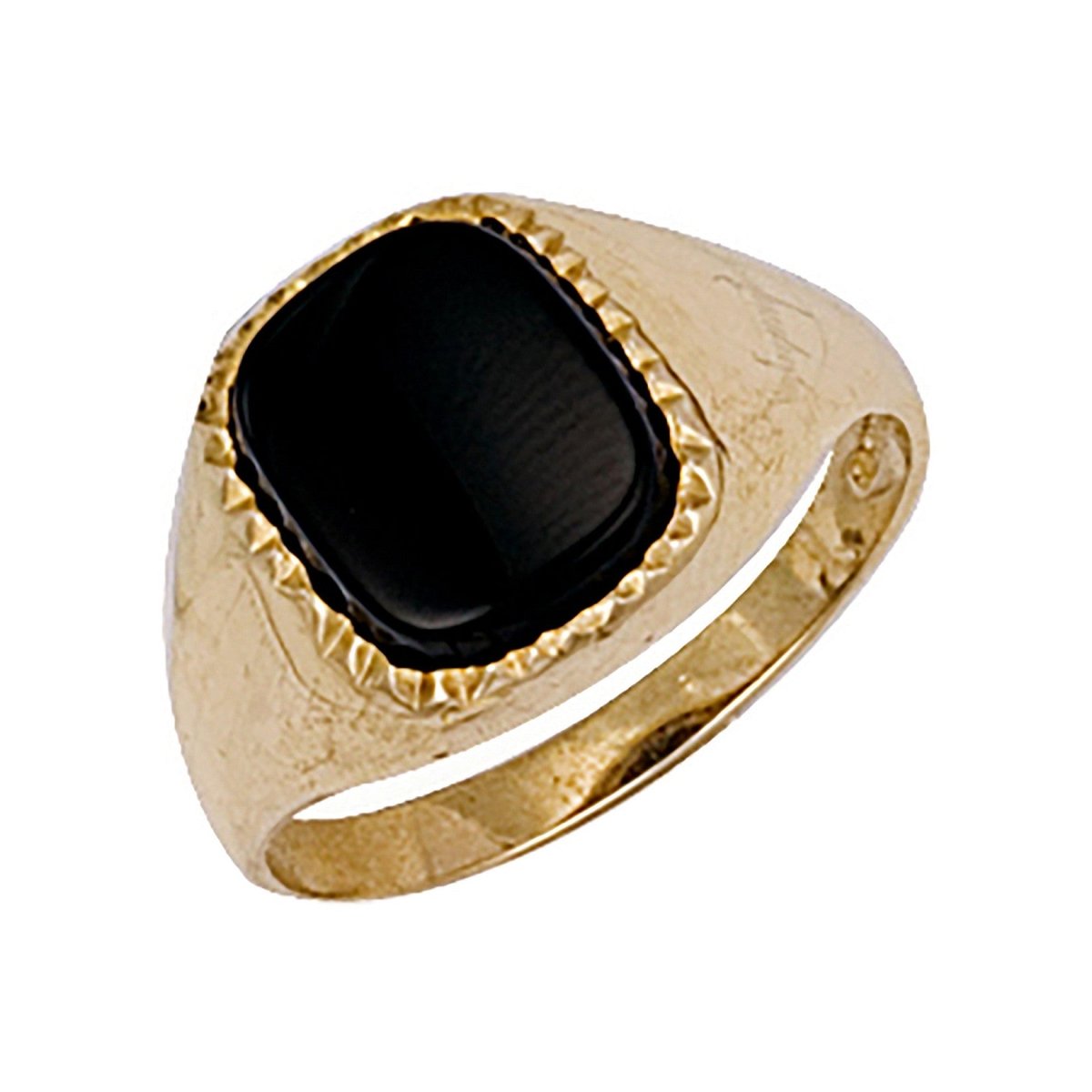 9ct Yellow Gold Plain Cushion Black Stone Ring – Timeless Elegance - Samuel Perry