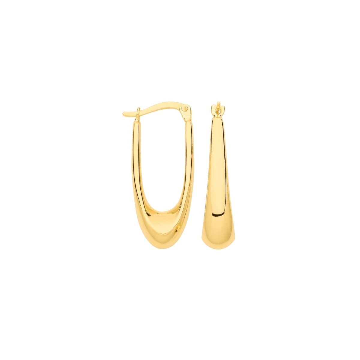 9ct Yellow Gold Plain Elongated Hoop Earrings – Classic & Elegant - Samuel Perry