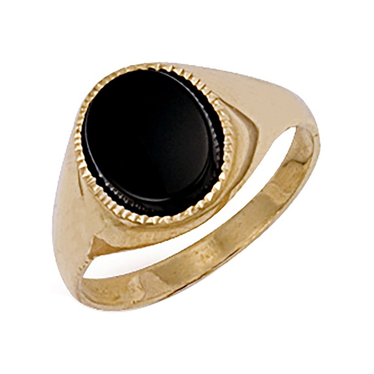 9ct Yellow Gold Plain Oval Black Stone Ring – Refined Sophistication - Samuel Perry