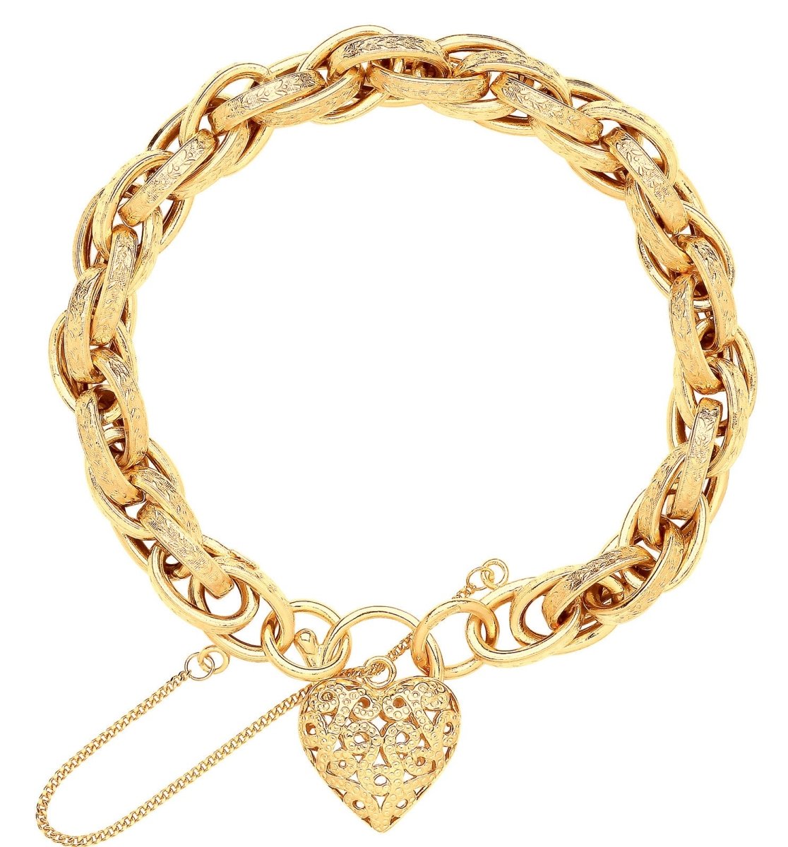 9ct Yellow Gold Prince of Wales Heart Padlock Bracelet - Samuel Perry