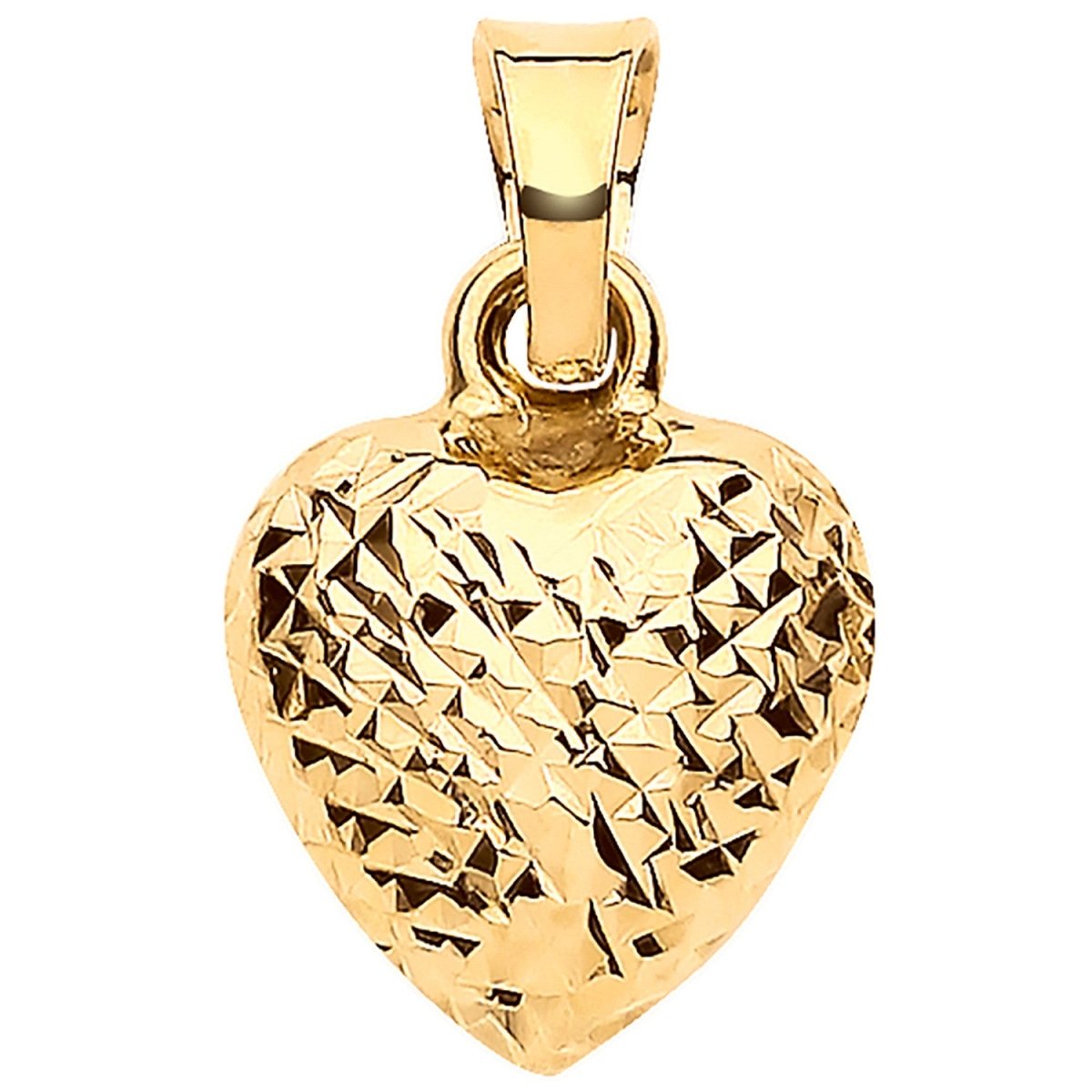 9ct Yellow Gold Puffed D/C Heart Pendant – Elegant & Delicate - Samuel Perry