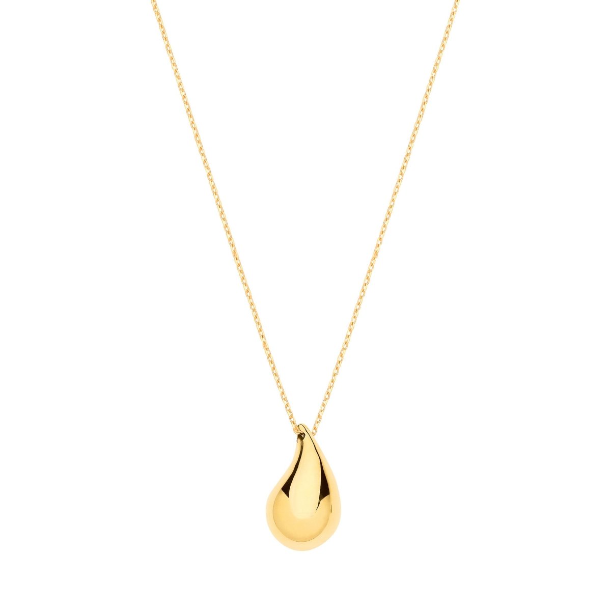 9ct Yellow Gold Puffed Tear Drop Pendant with Chain - Samuel Perry
