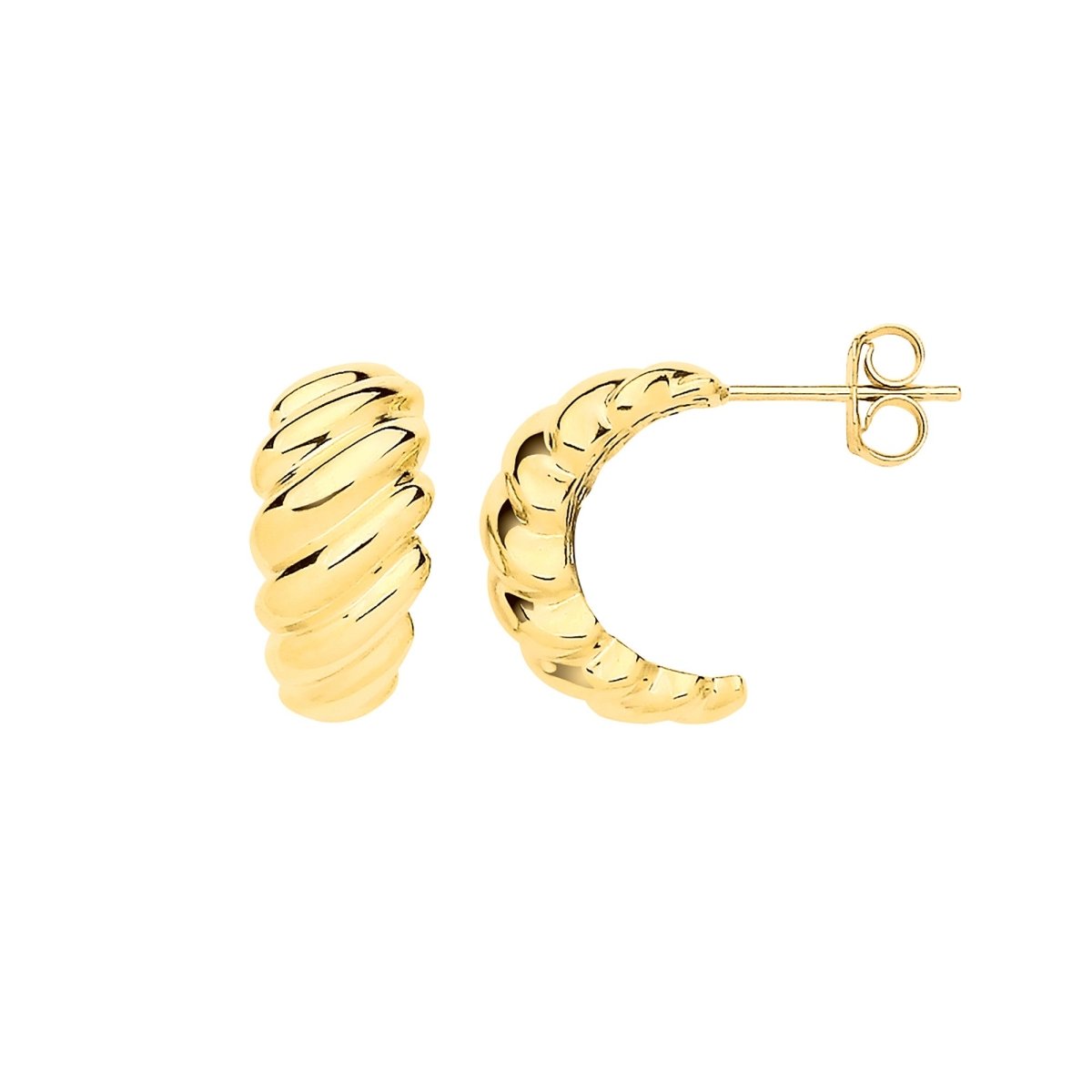 9ct Yellow Gold Ribbed Hoop Hollow Earrings – Bold & Elegant - Samuel Perry