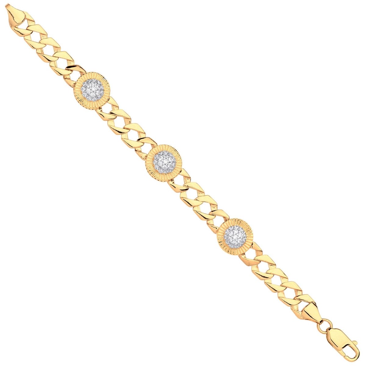 9ct Yellow Gold Round CZ Charm Curb Bracelet - Samuel Perry