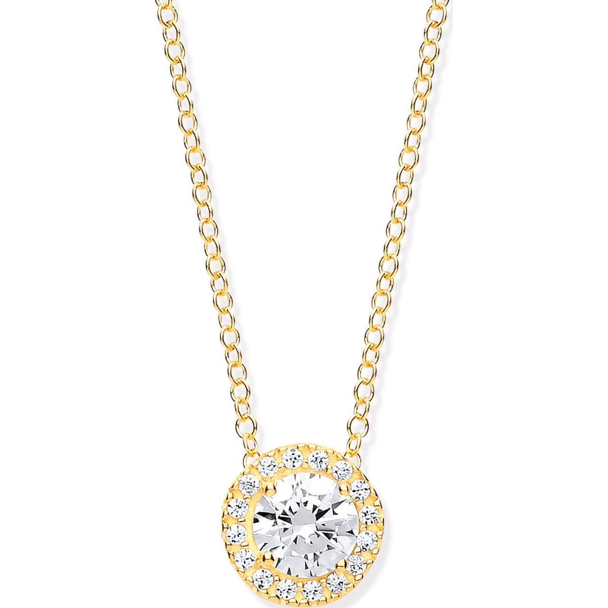 9ct Yellow Gold Round CZ Halo Necklace on 18" Chain - Samuel Perry
