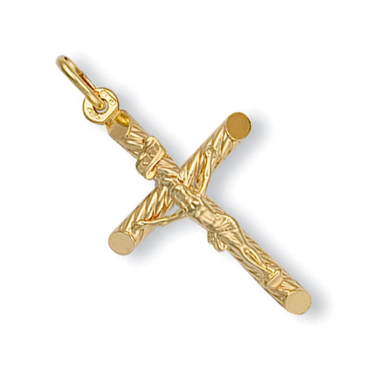 9ct Yellow Gold Round Tube Crucifix – Classic & Refined - Samuel Perry