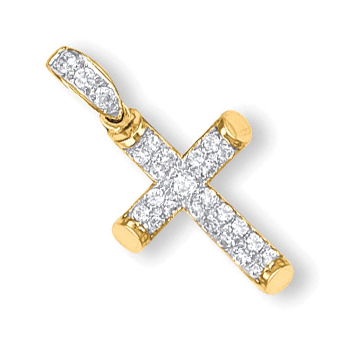 9ct Yellow Gold Round Tubed CZ Cross Pendant – Radiant & Timeless - Samuel Perry
