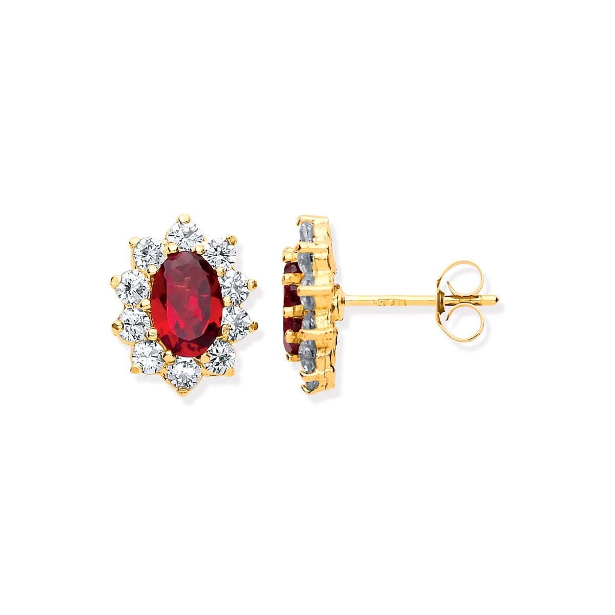 9ct Yellow Gold Ruby and CZ Cluster Stud Earrings - Samuel Perry