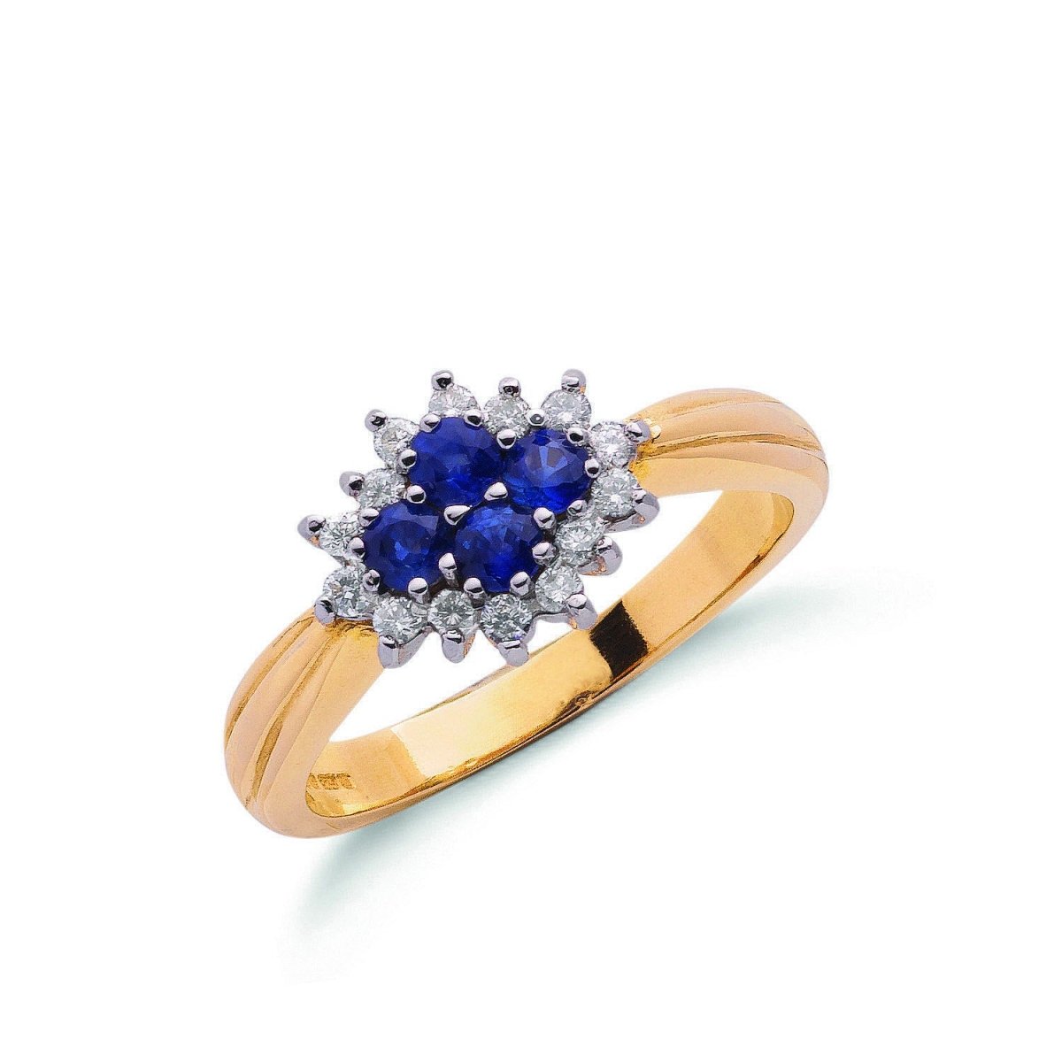 9ct Yellow Gold Sapphire & Diamond Cluster Ring - Samuel Perry