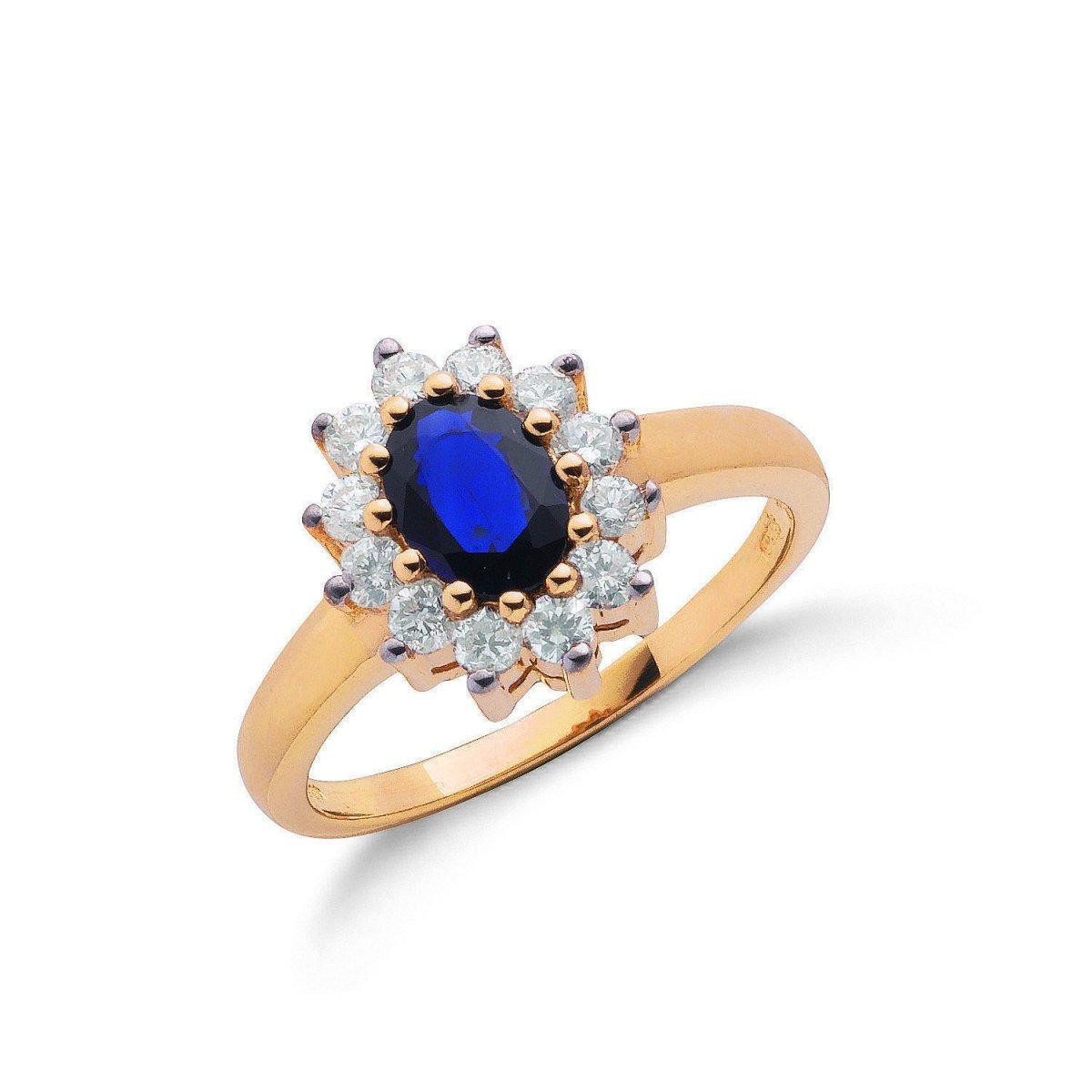 9ct Yellow Gold Sapphire & Diamond Cluster Ring - Samuel Perry