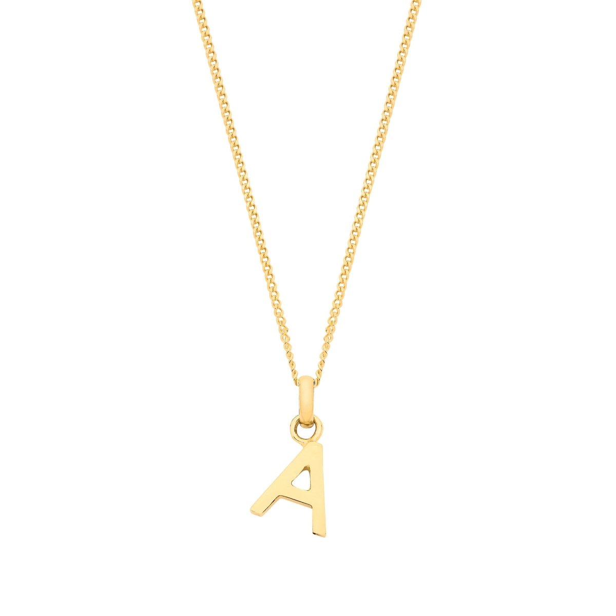 9ct Yellow Gold Small Plain Initial Pendant on 18" Curb Chain - Samuel Perry