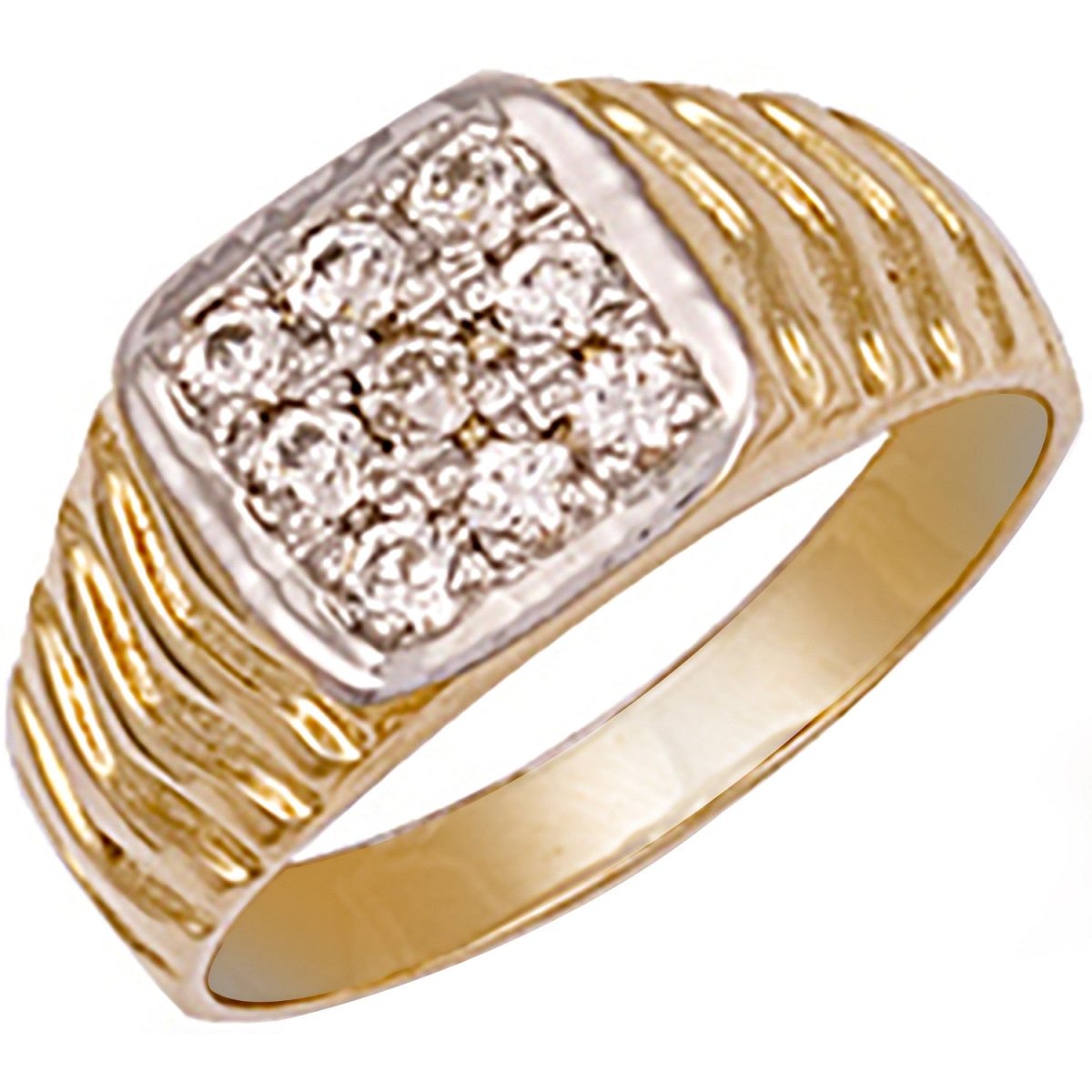 9ct Yellow Gold Square Top Gents CZ Ring – Modern Elegance - Samuel Perry