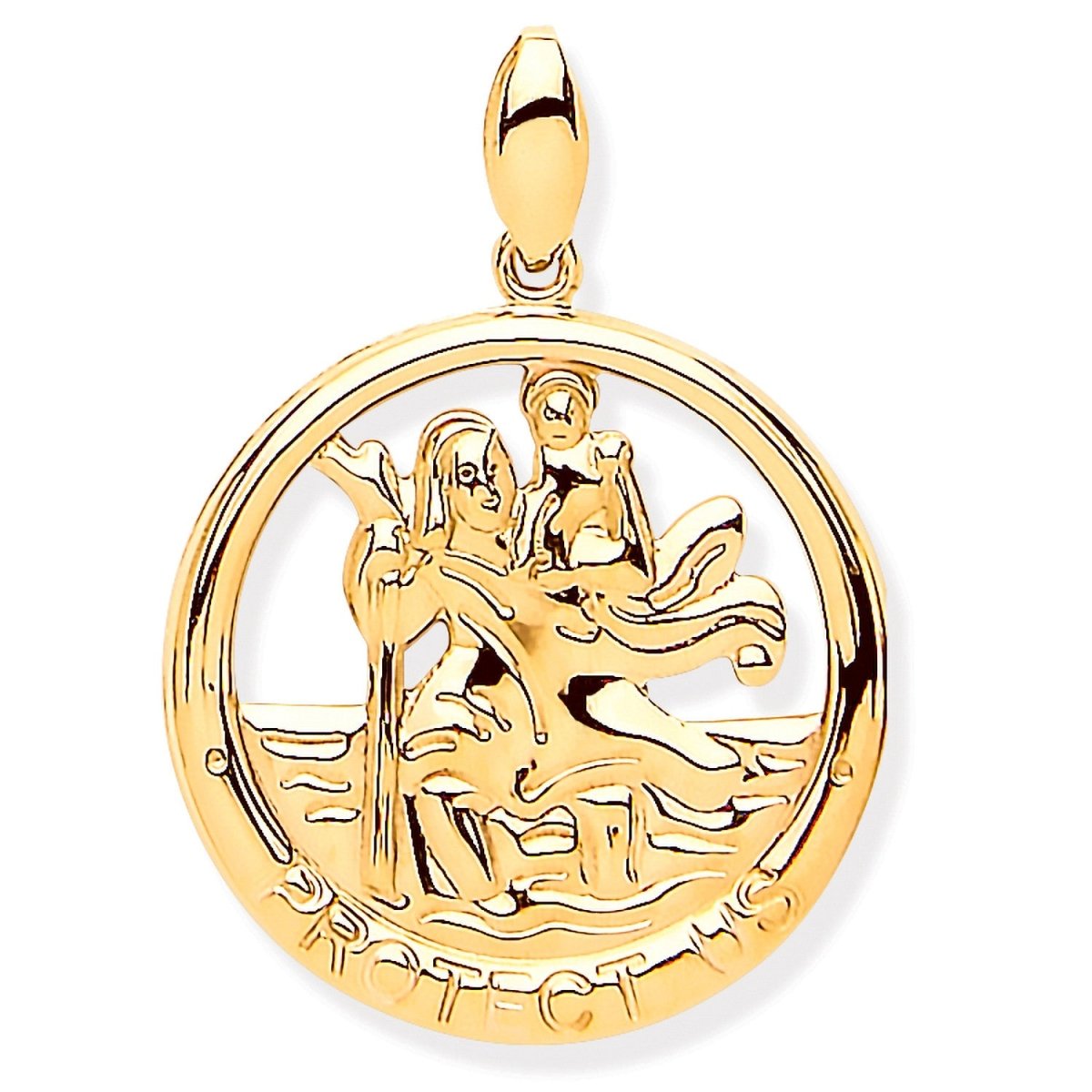 9ct Yellow Gold St Christopher Round Cut Out Protect Us Medal - Samuel Perry