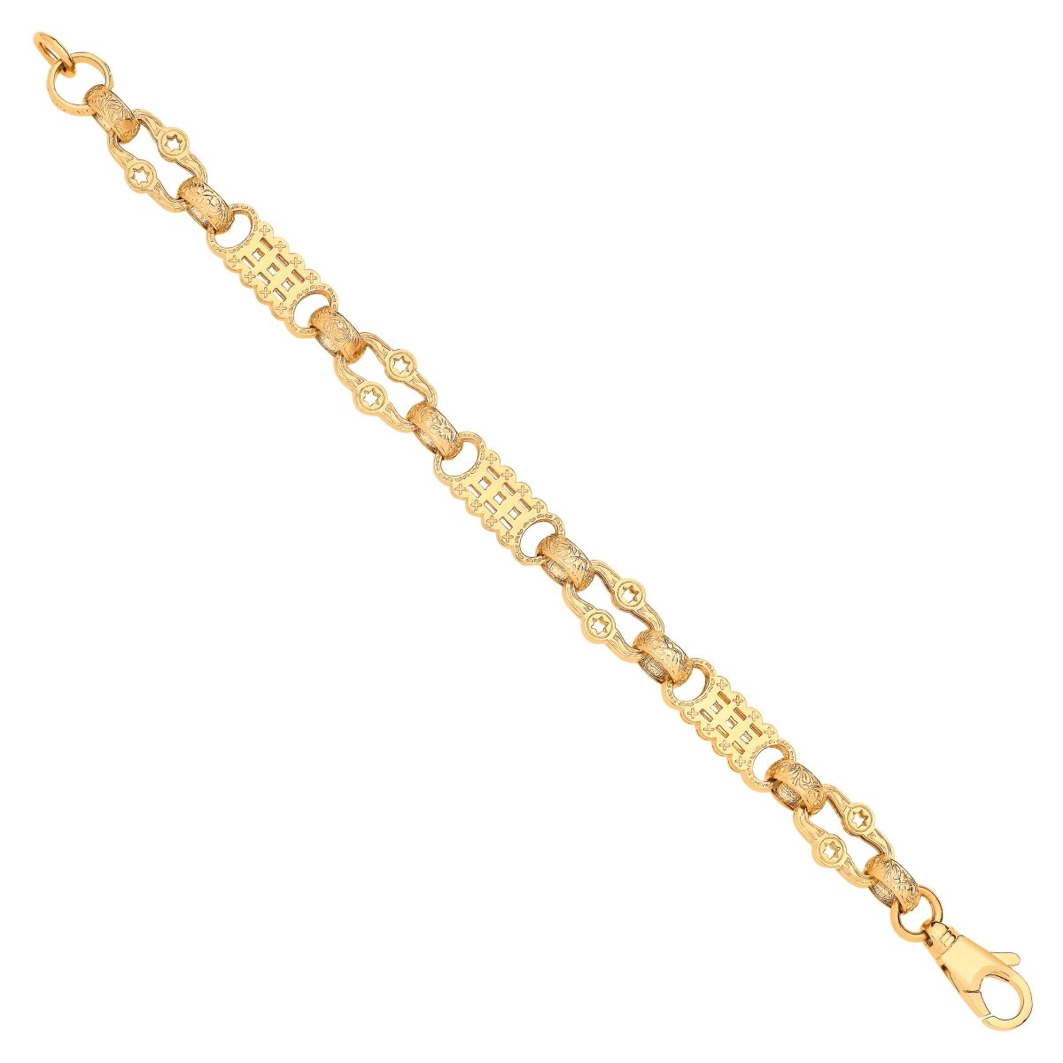 9ct Yellow Gold Stars and Bars Gents Bracelet - Samuel Perry