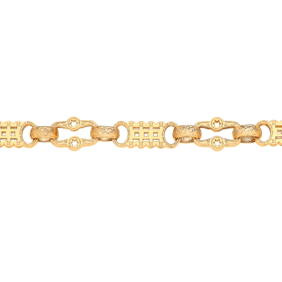 9ct Yellow Gold Stars and Bars Gents Bracelet - Samuel Perry