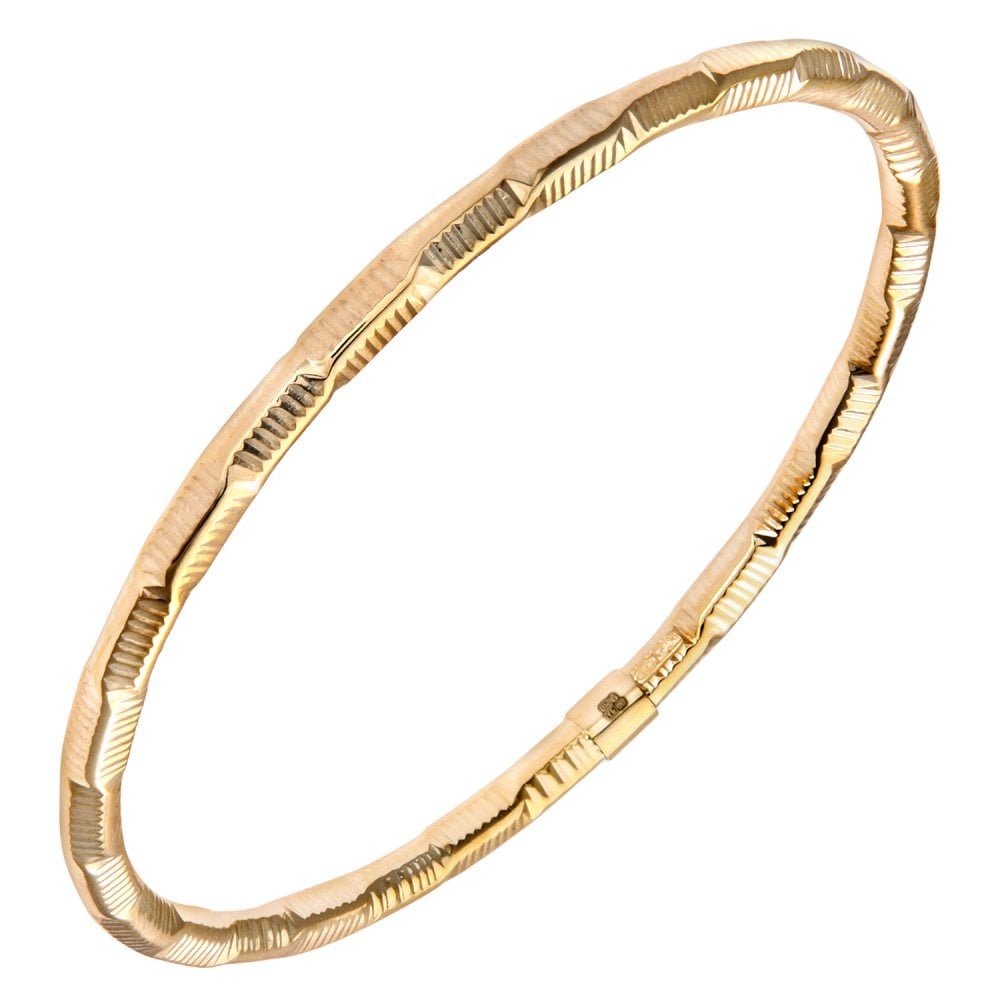 9ct Yellow Gold Textured Slave Bangle - Samuel Perry