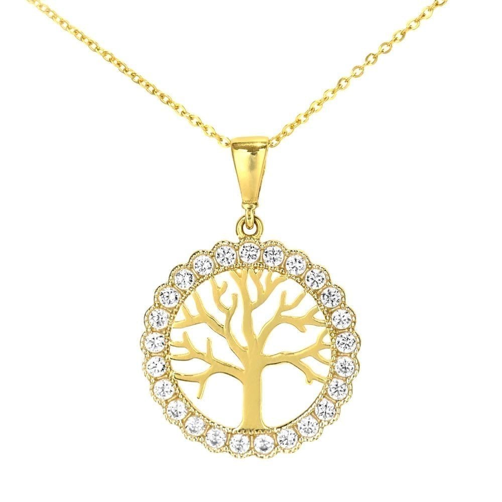9ct Yellow Gold Tree Of Life Pendant Necklace - Samuel Perry