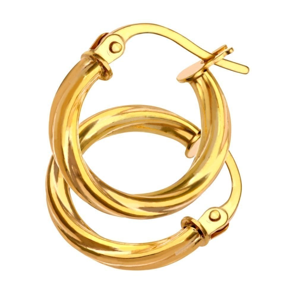9ct Yellow Gold Twist Hoop Earrings - Samuel Perry
