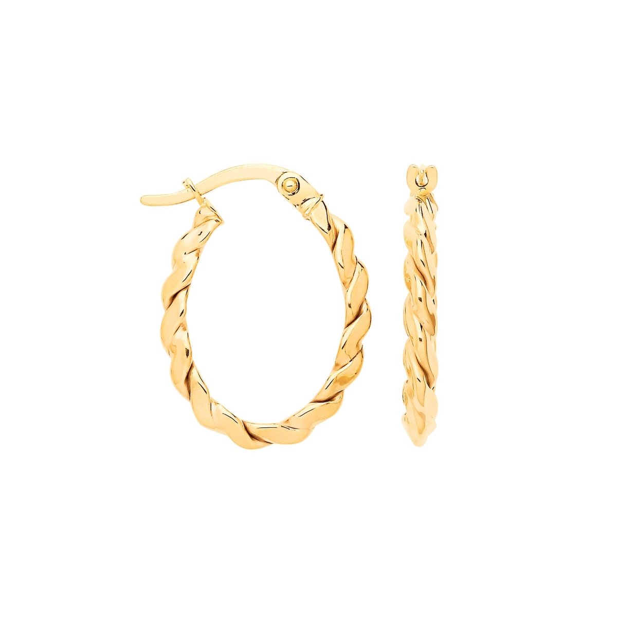 9ct Yellow Gold Twisted Oval Hoop Earrings - Samuel Perry