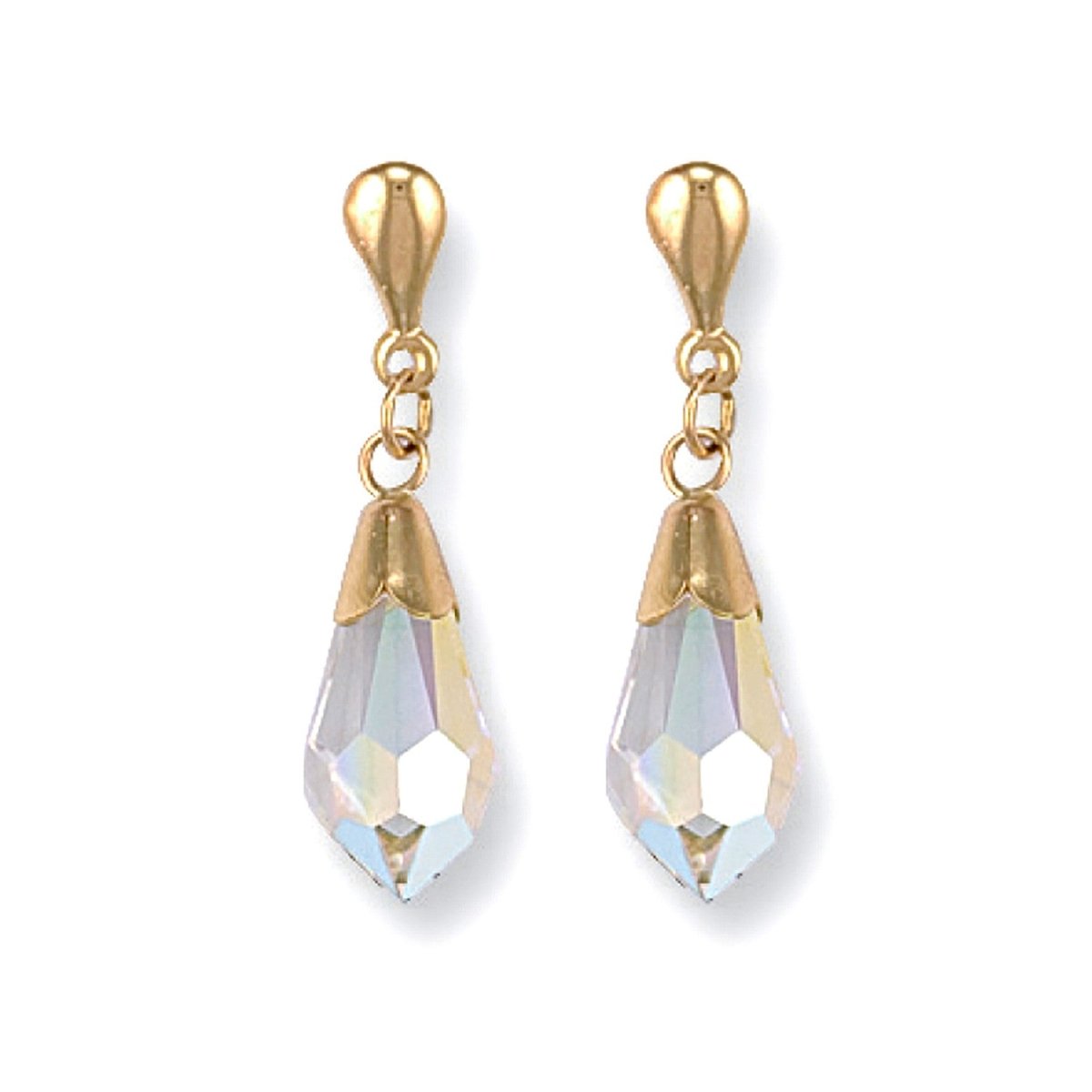 9ct Yellow Gold White Austrian Crystal Drop Stud Earrings - Samuel Perry