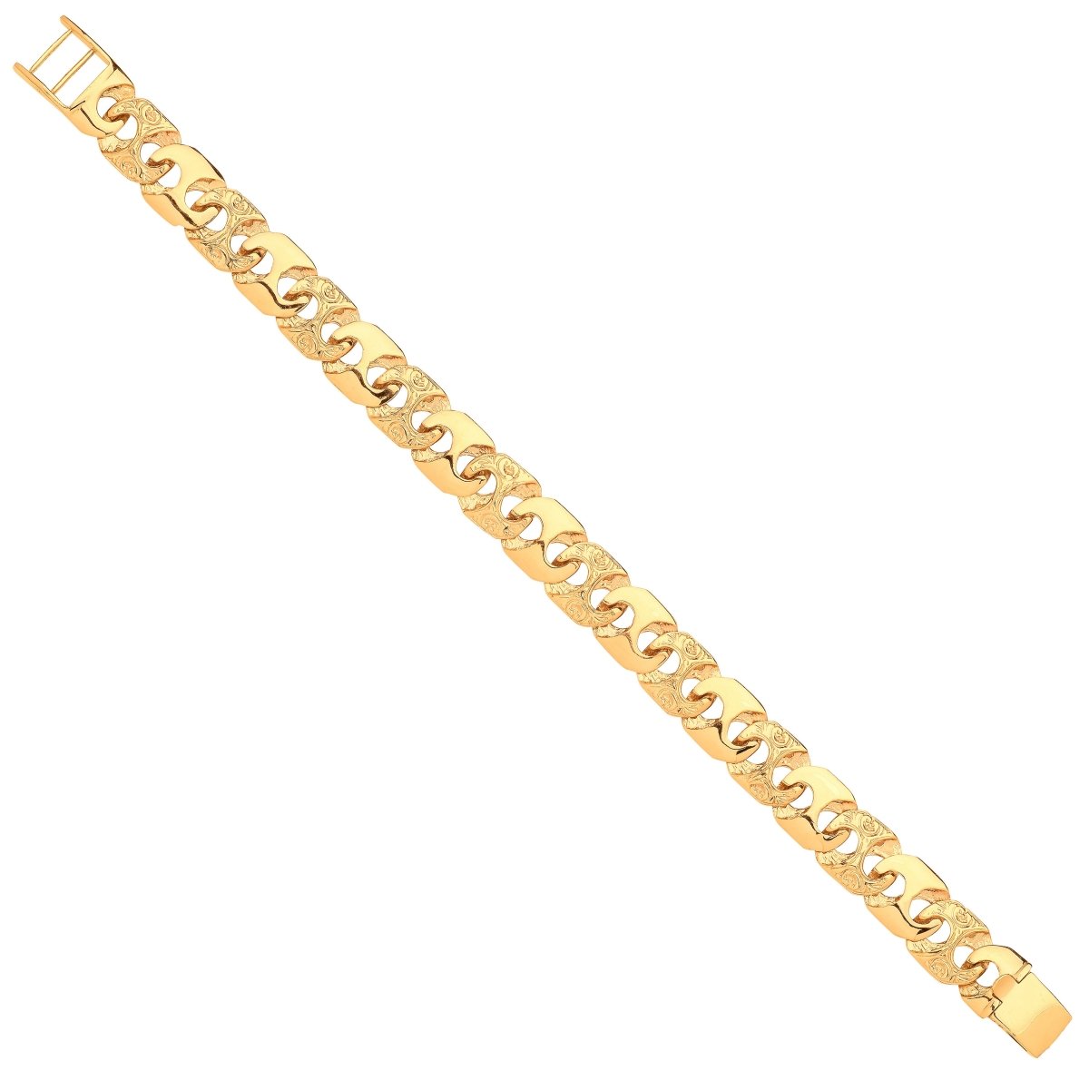 9ct Yellow Hold 12mm Plain & Engraved Anchor Link Bracelet - Samuel Perry
