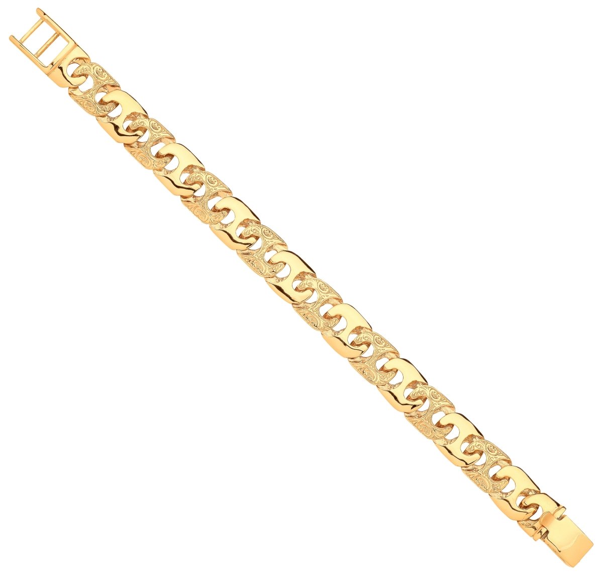 9ct Yellow Hold 14mm Plain & Engraved Anchor Link Bracelet - Samuel Perry