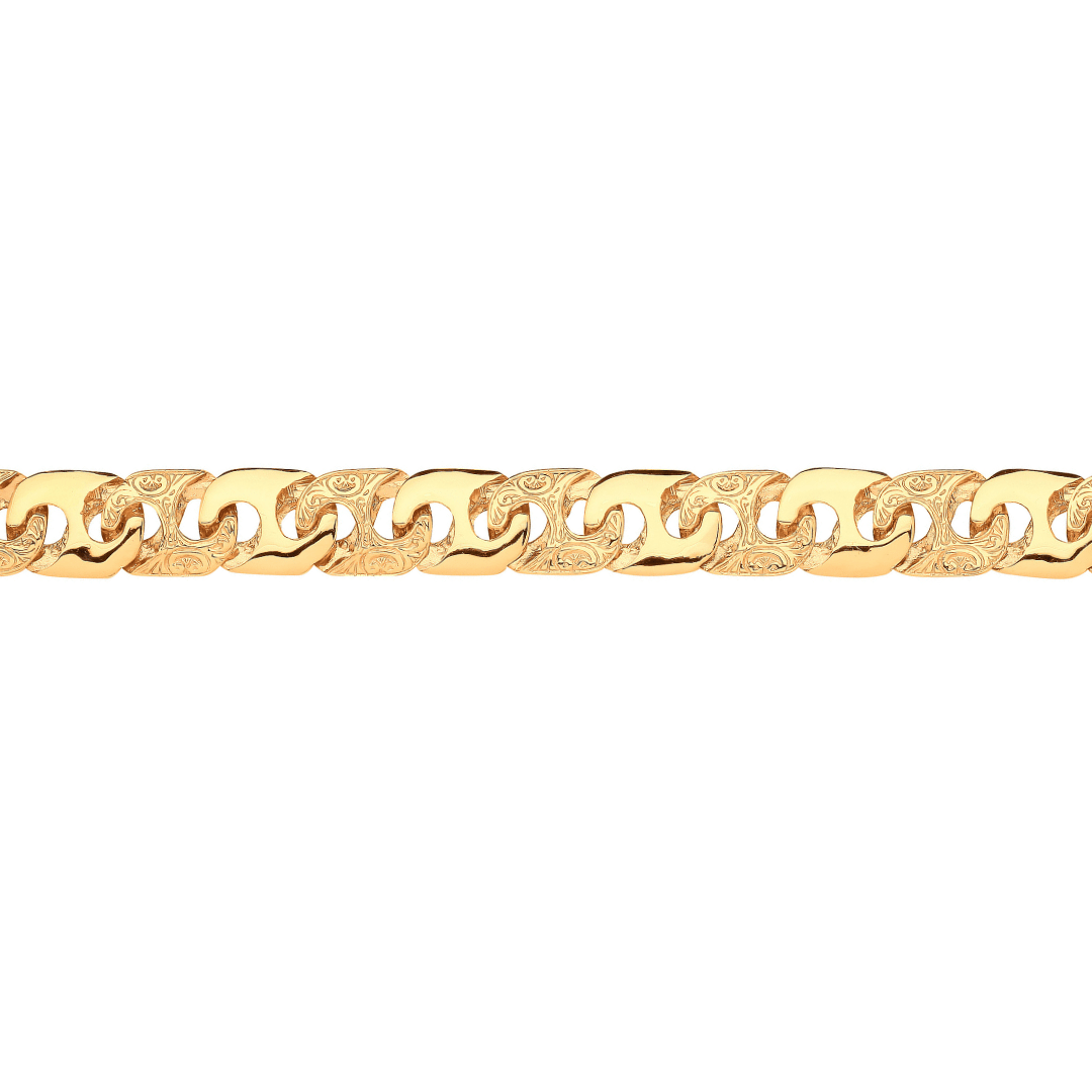 9ct Yellow Hold 14mm Plain & Engraved Anchor Link Bracelet - Samuel Perry