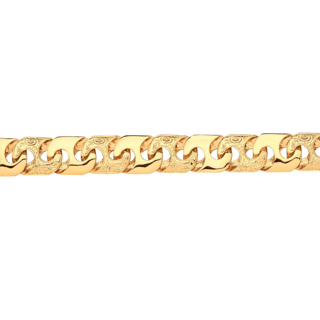 9ct Yellow Hold 16mm Plain & Engraved Anchor Link Bracelet - Samuel Perry