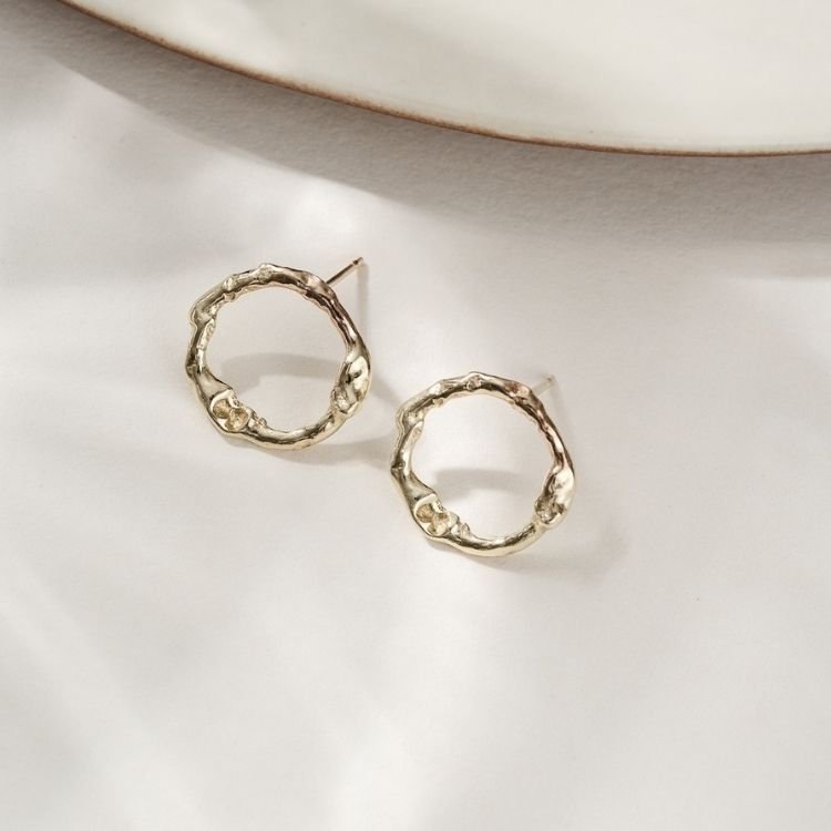 9ct Yellow Molten Gold Halo Earrings - Samuel Perry