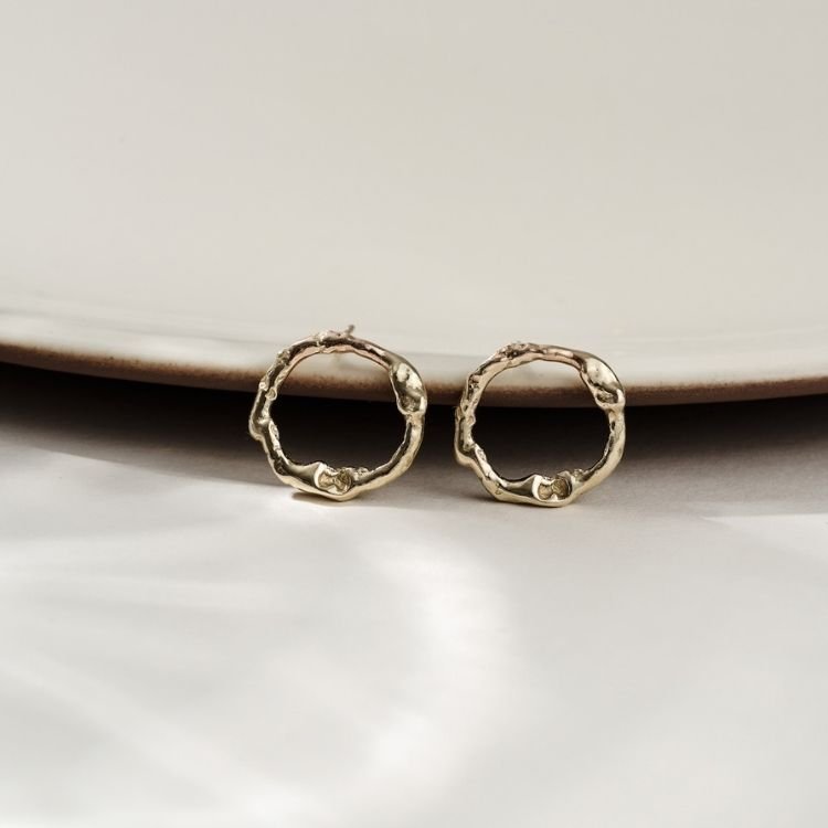 9ct Yellow Molten Gold Halo Earrings - Samuel Perry