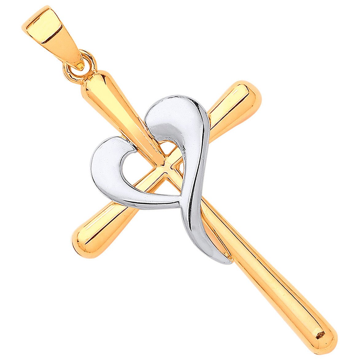 9ct Yellow & White Gold Cross Heart Pendant - Samuel Perry