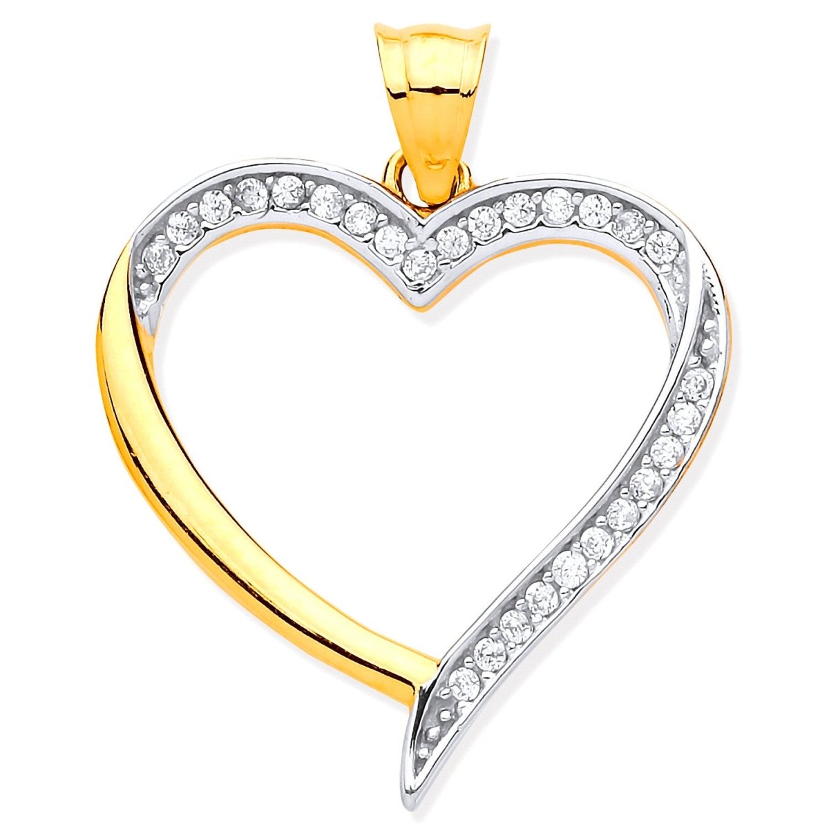 9ct Yellow & White Gold CZ Heart Pendant – Elegant Sparkle - Samuel Perry