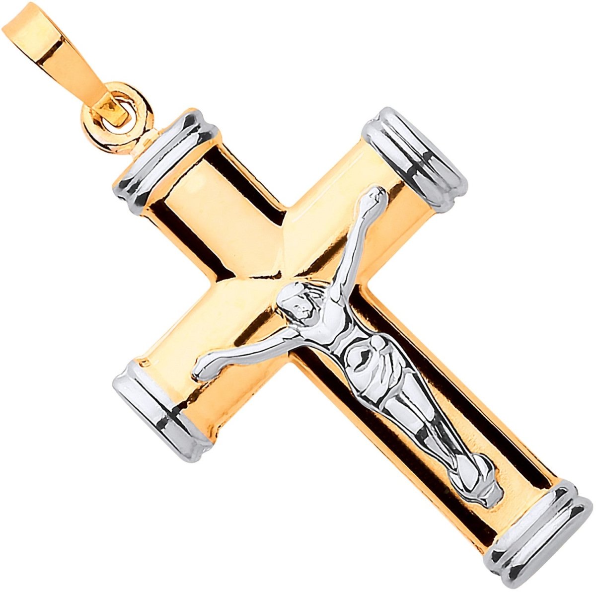 9ct Yellow & White Gold Hollow Tube Crucifix – Timeless & Elegant - Samuel Perry