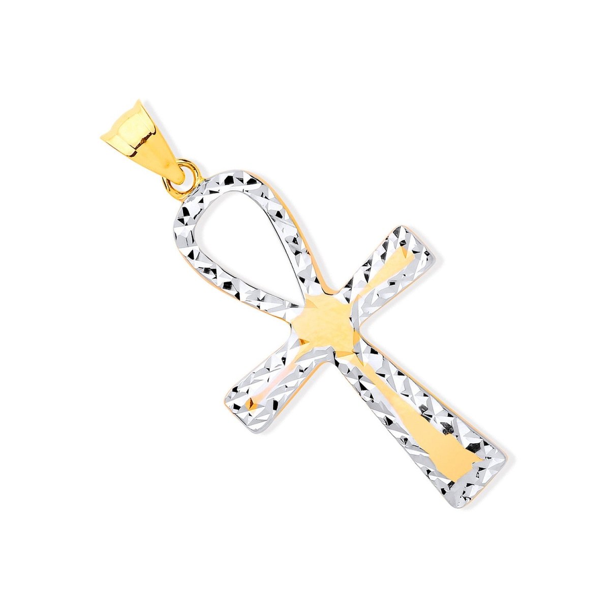 9ct Yellow & White Gold Loop Top Fancy Cross Pendant - Samuel Perry