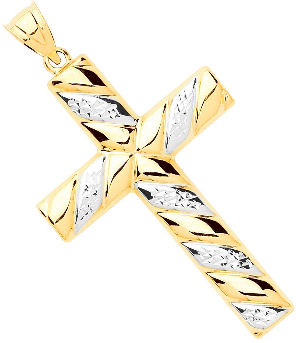 9ct Yellow & White Gold Ribbed Cross – Sleek & Timeless - Samuel Perry