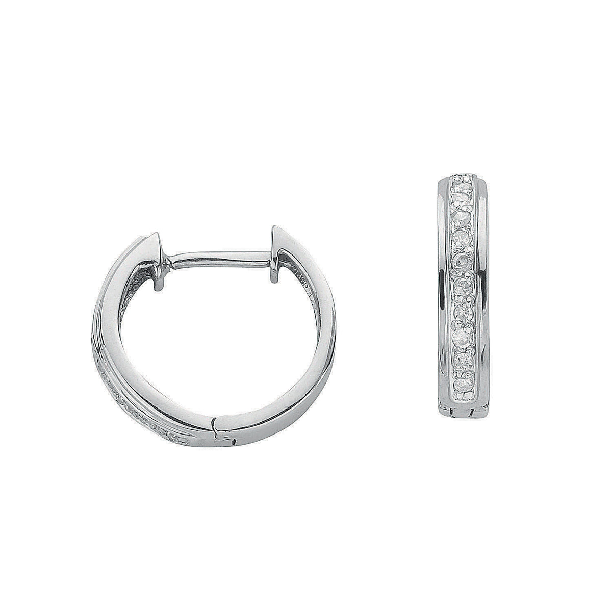 9ct White Gold Channel Set Diamond Hoop Earrings - Samuel Perry