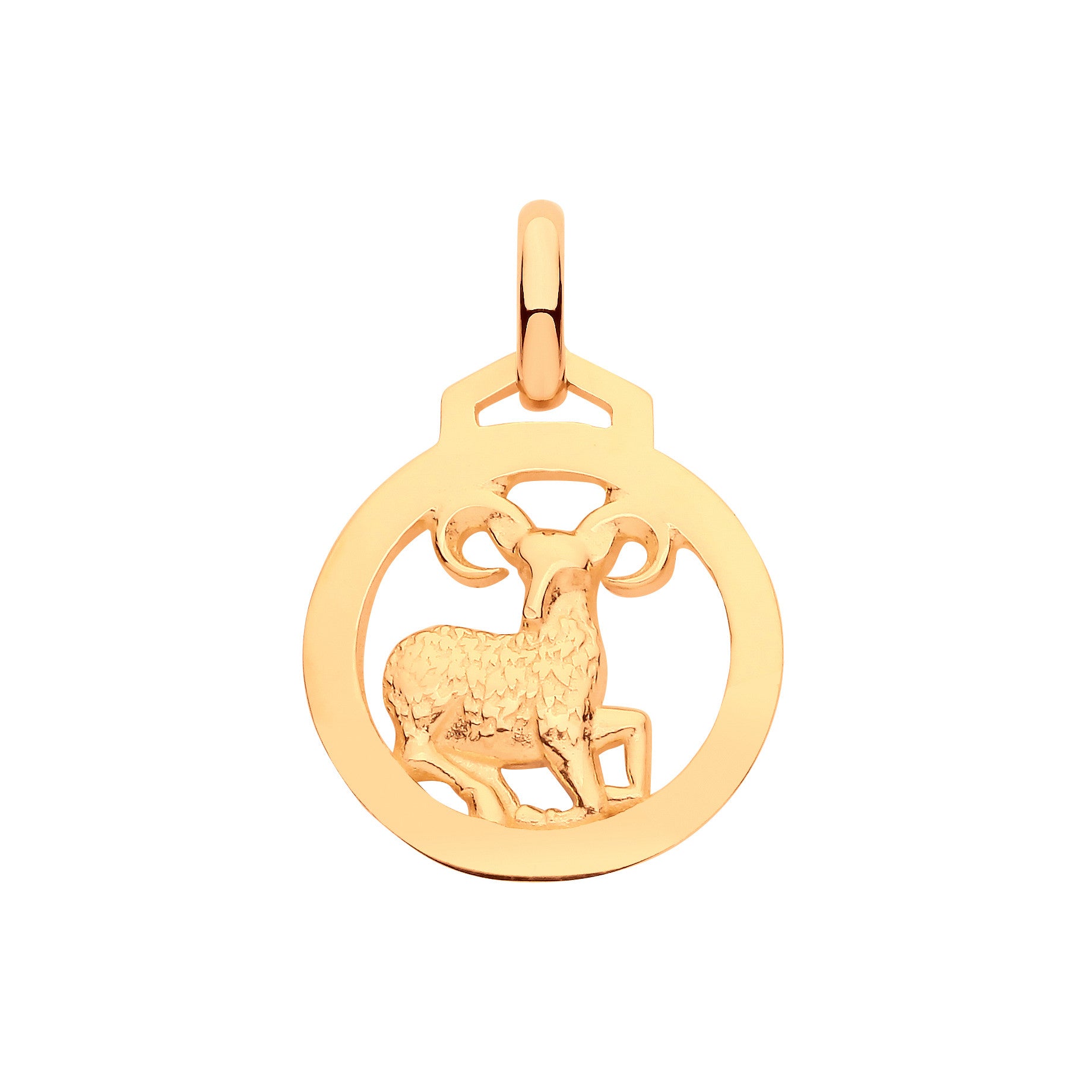 9ct Yellow Gold Aries Zodiac Pendant – Elegant Round Design
