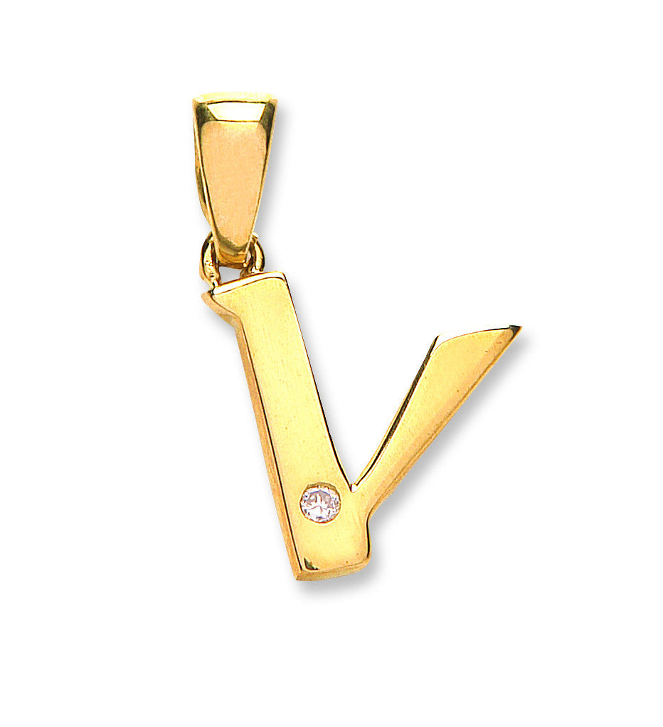 9ct Yellow Gold Diamond "V" Initial Pendant – Stylish & Meaningful