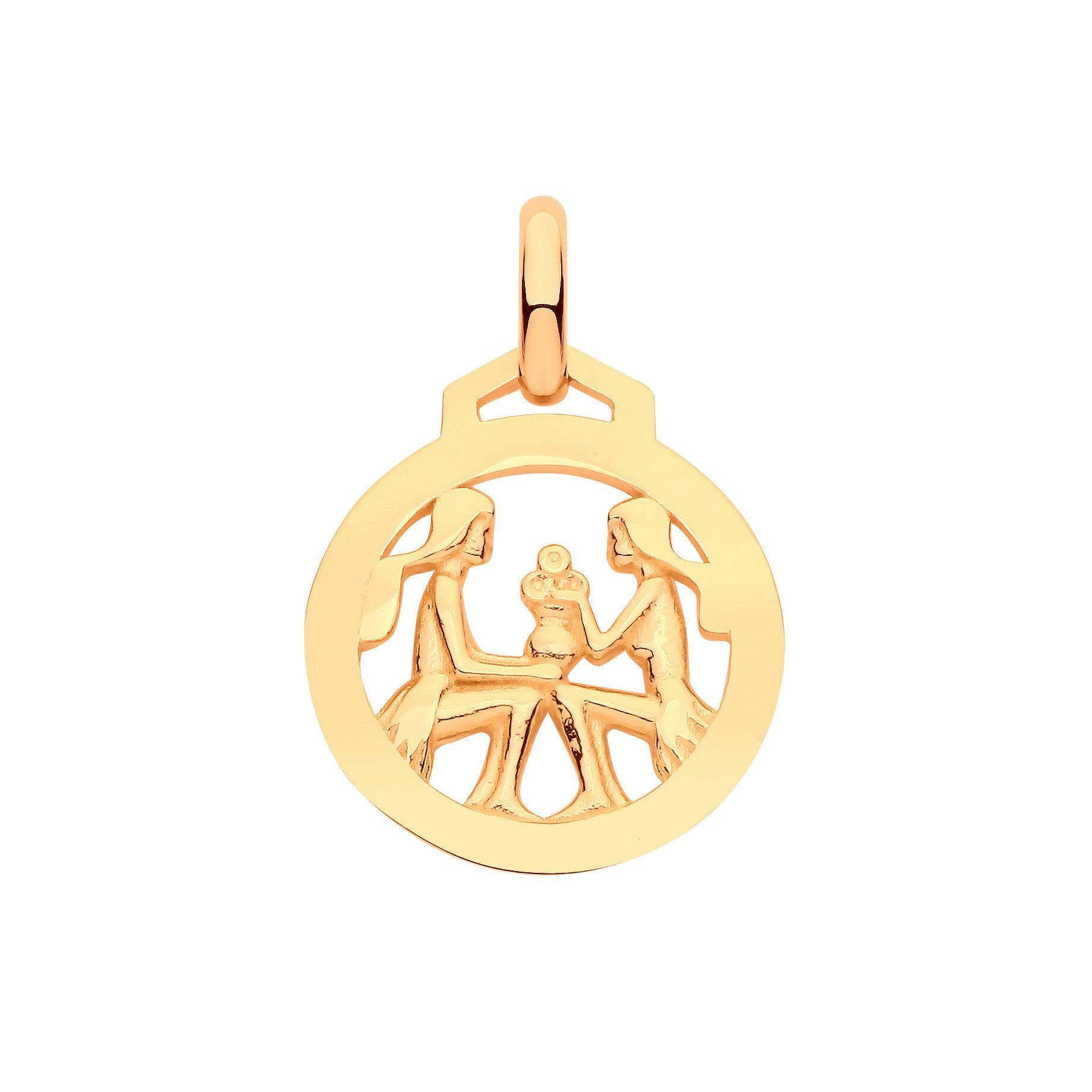 9ct Yellow Gold Gemini Zodiac Pendant – Elegant Round Design