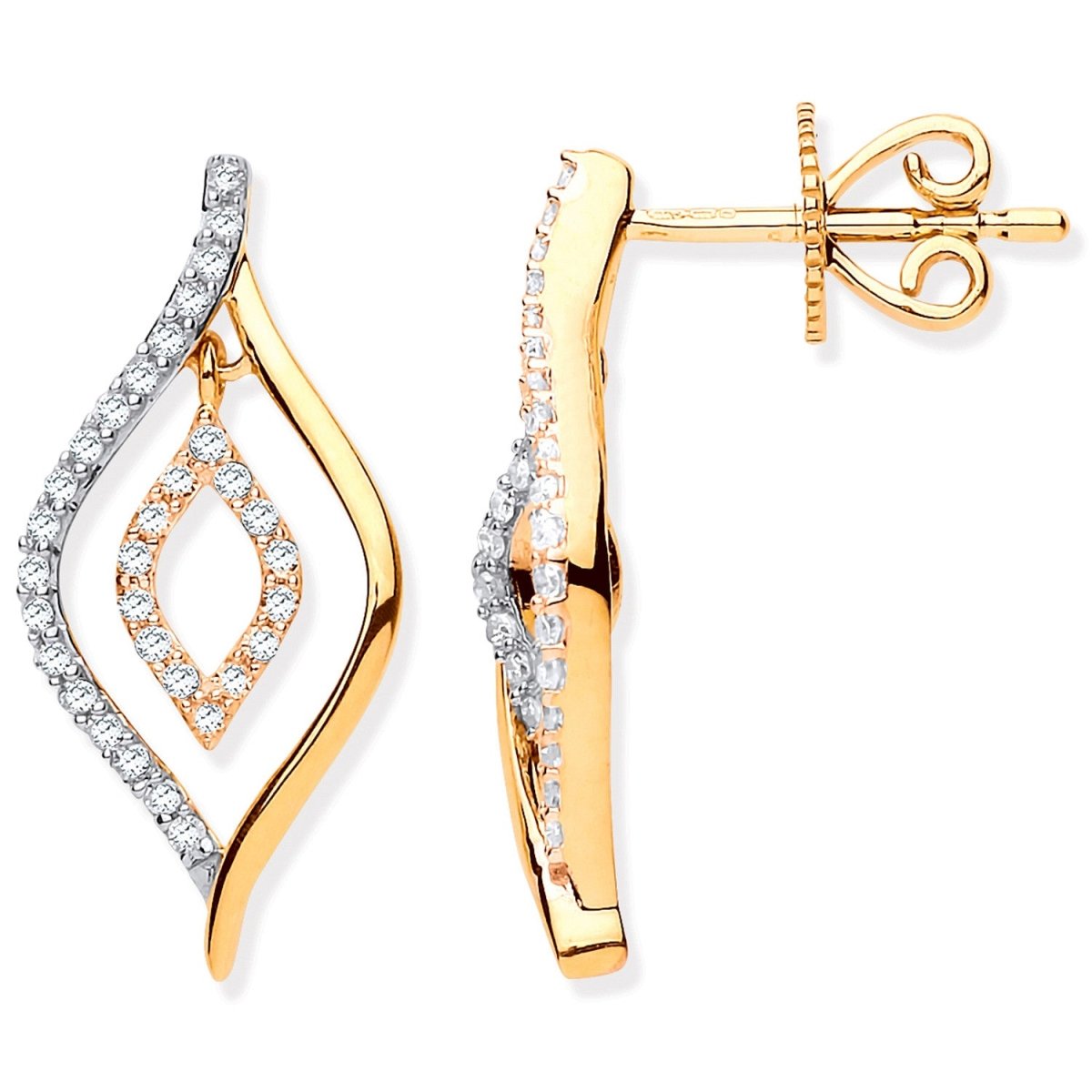 9ct Yellow Gold Sculptural Diamond Drop Earrings - Samuel Perry