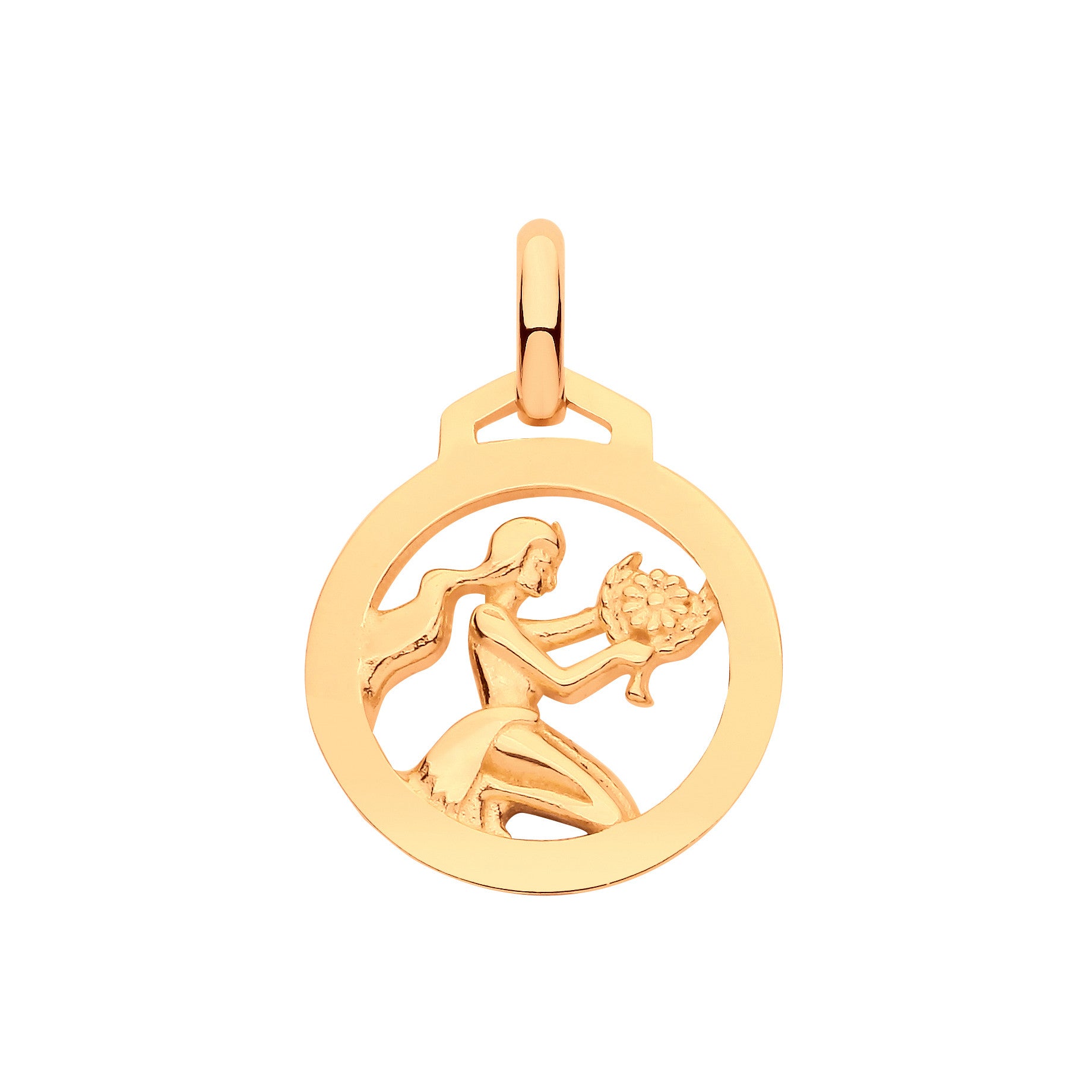 9ct Yellow Gold Virgo Zodiac Pendant – Elegant Round Design