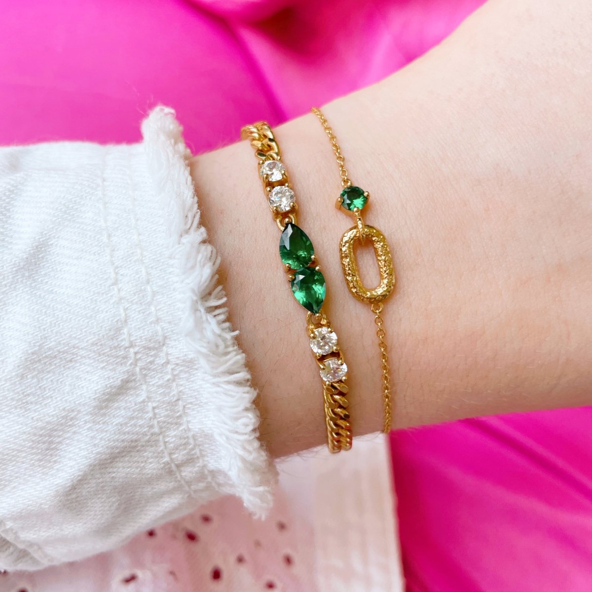 Alma Vintage Oval Bracelet Emerald CZ and Gold - Samuel Perry