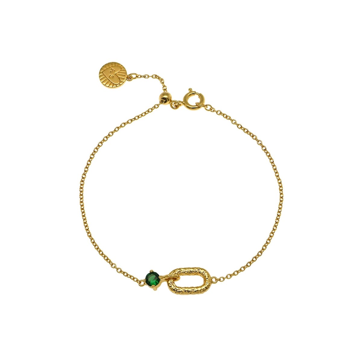 Alma Vintage Oval Bracelet Emerald CZ and Gold - Samuel Perry