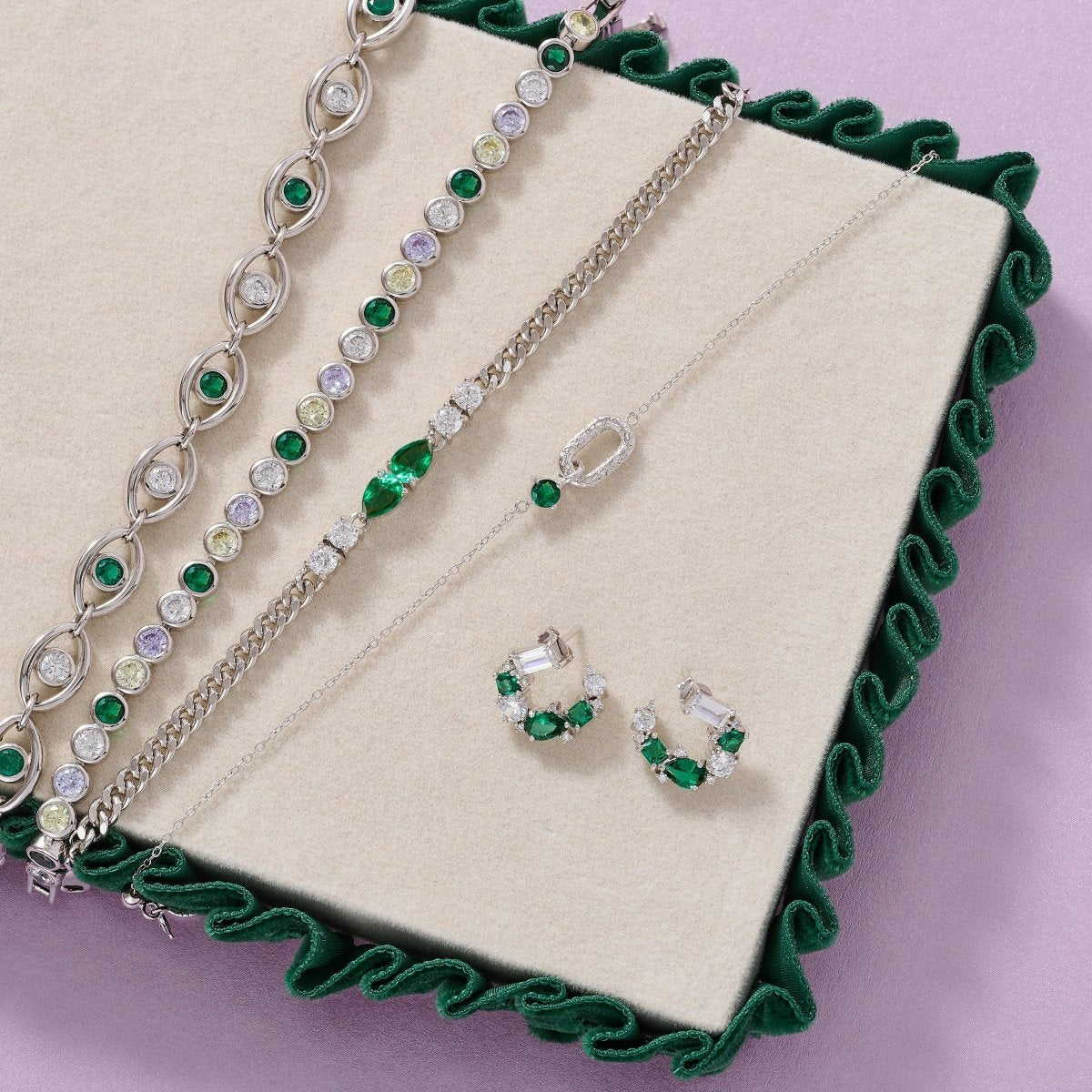 Alma Vintage Oval Bracelet Emerald CZ and Silver - Samuel Perry