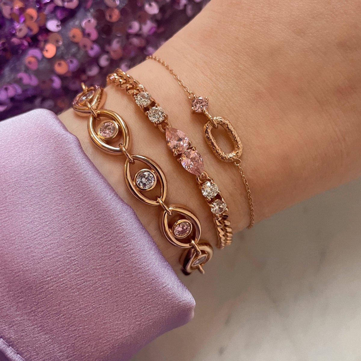 Alma Vintage Oval Bracelet Rose Pink CZ and Rose Gold - Samuel Perry