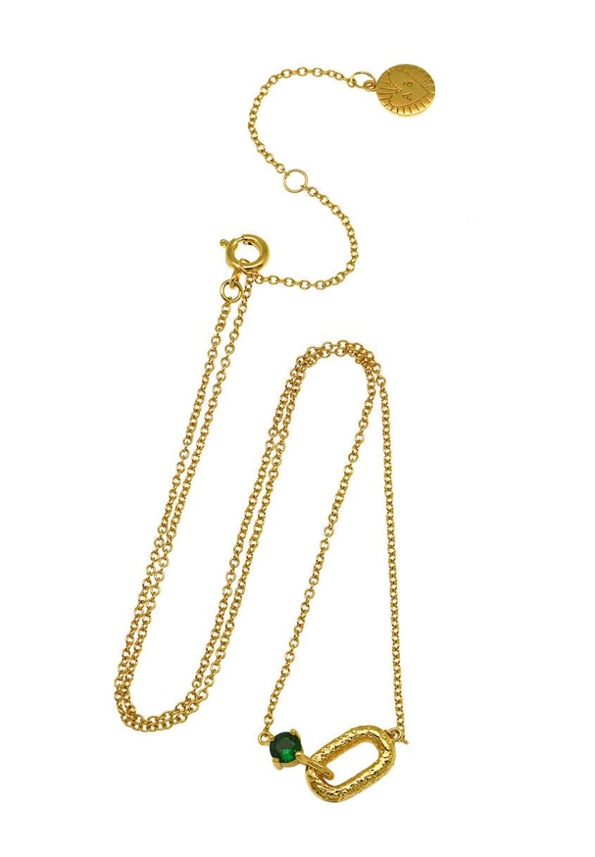Alma Vintage Oval Necklace Emerald CZ and Gold - Samuel Perry