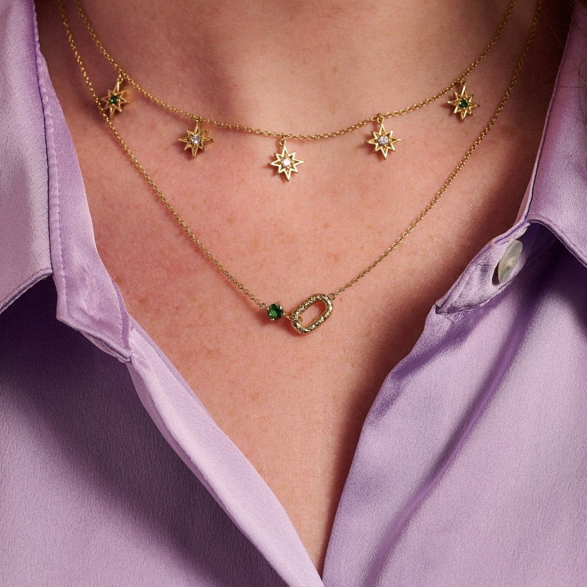 Alma Vintage Oval Necklace Emerald CZ and Gold - Samuel Perry