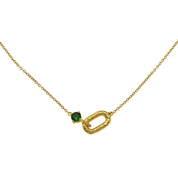 Alma Vintage Oval Necklace Emerald CZ and Gold - Samuel Perry